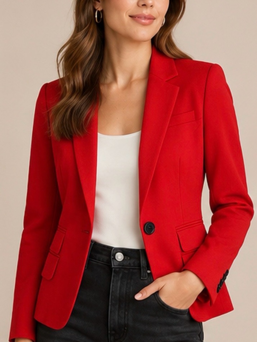 Express Red Fitted Tailored Blazer Polka Dot Lining Size 0